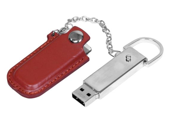 USB 2.0- флешка на 16 Гб в массивном корпусе с кожаным чехлом