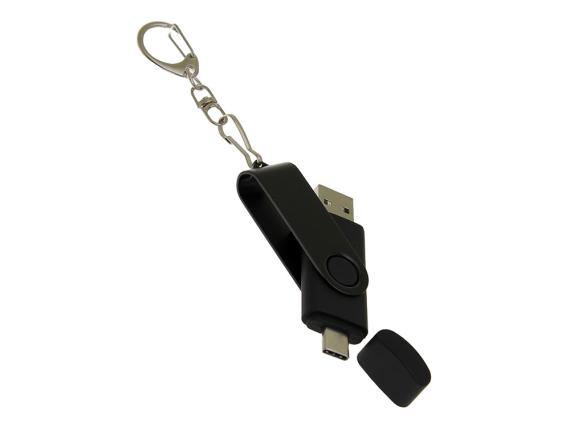 USB 2.0- флешка на 16 Гб с поворотным механизмом и дополнительным разъемом Type-C