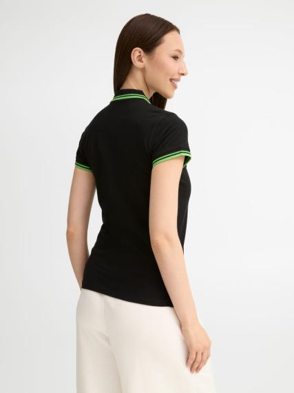 Рубашка поло женская Pasadena Women 200 с контрастной отделкой, черный/зеленый, размер M